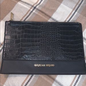 Christian Siriano Black Reptile Clutch Purse